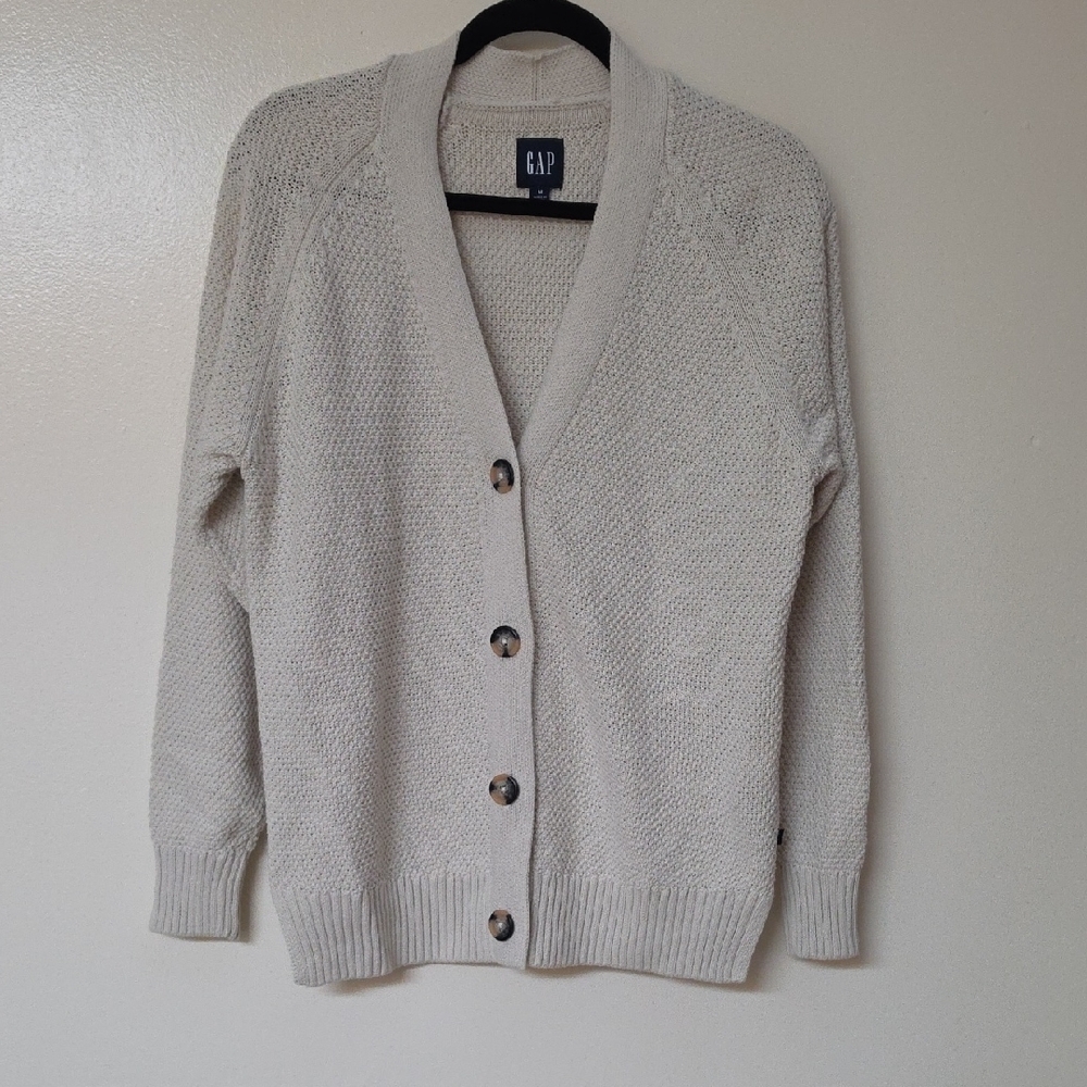 GAP Cream Textured Button-Front Cardigan